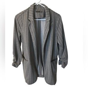 M Womens Gray Pin‎ Stripe Ruched Blazer - Black Tape Brand